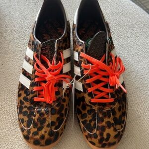 Adidas Women's Leopard Print Sneakers with Orange Laces